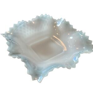 Vintage Milk Glass Hobnail Ruffled edge 7” Candy Trinket Dish